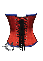 Red Blue Satin Gothic Burlesque Waist Training Bustier Overbust Plus Size Corset Costume